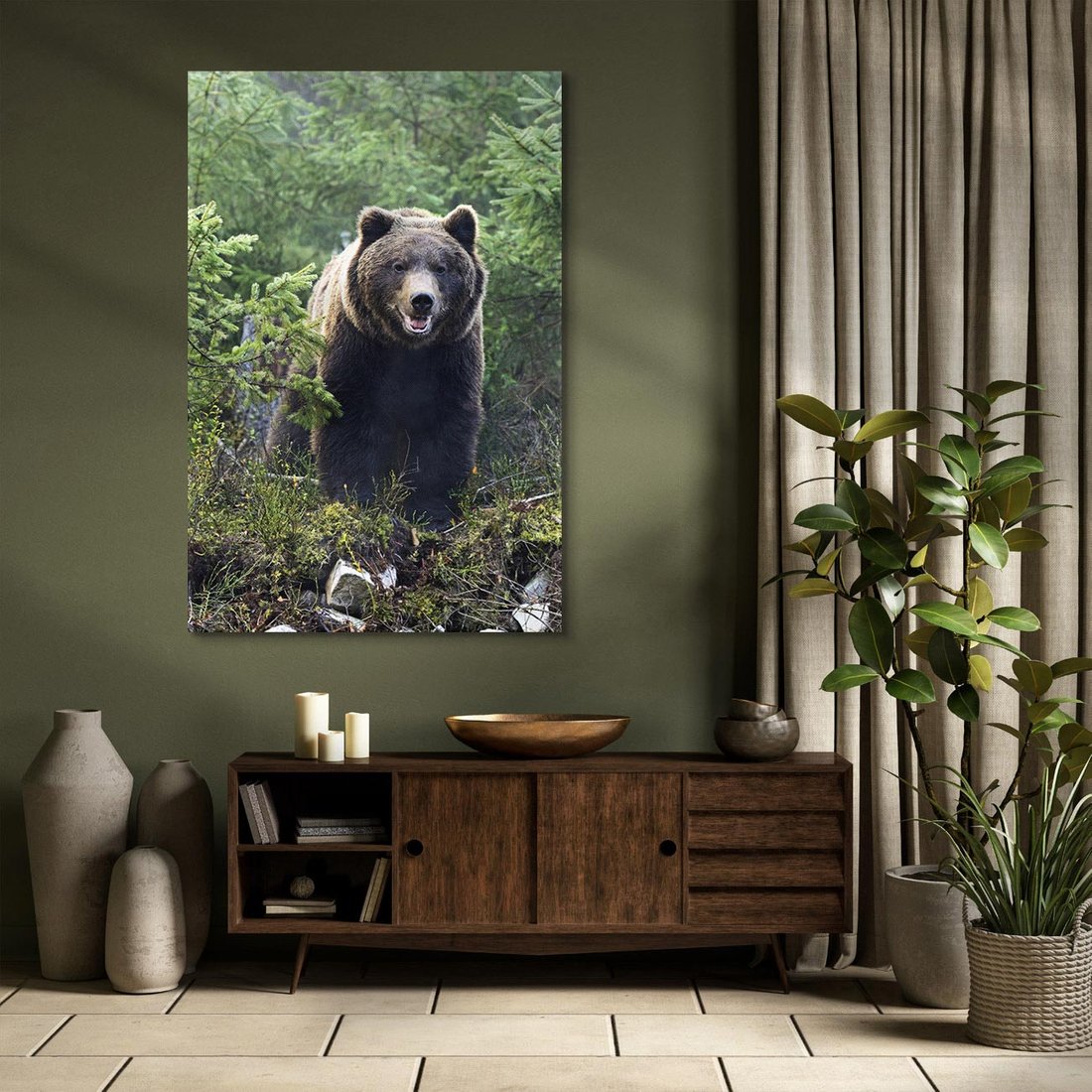 Obraz na płótnie 70x100 - Spotkanie z Niedźwiedziem w Lesie - niedźwiedź, las