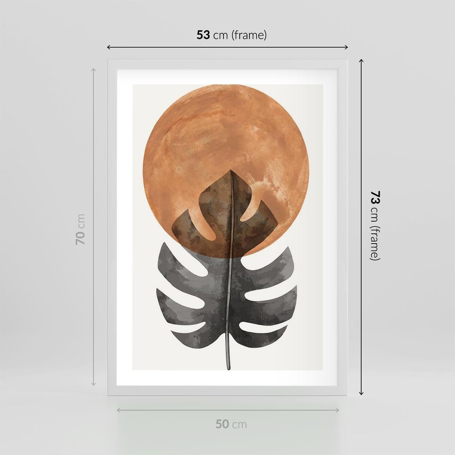 Plakat w ramie 50x70 - Natura a Sztuka - liść monstery, czarna grafika - rama biała