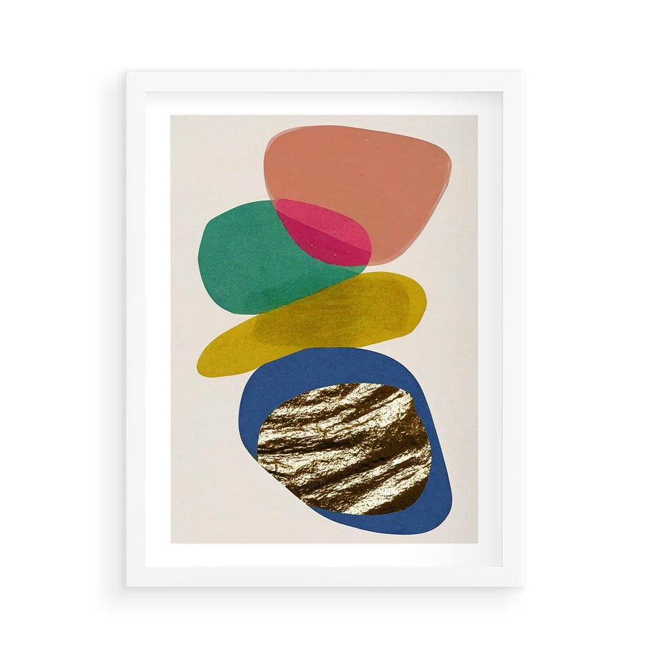 Plakat w ramie 50x70 - Kolorowe Przenikanie Kształtów - abstrakcyjne formy, obraz olejny - rama biała