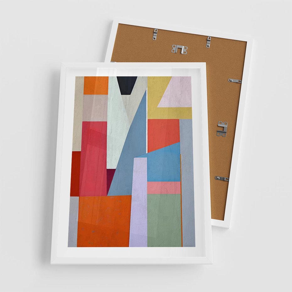 Plakat w ramie 50x70 - Migotliwe Nastroje Kształtów - różne geometryczne formy, olejny obraz - rama biała