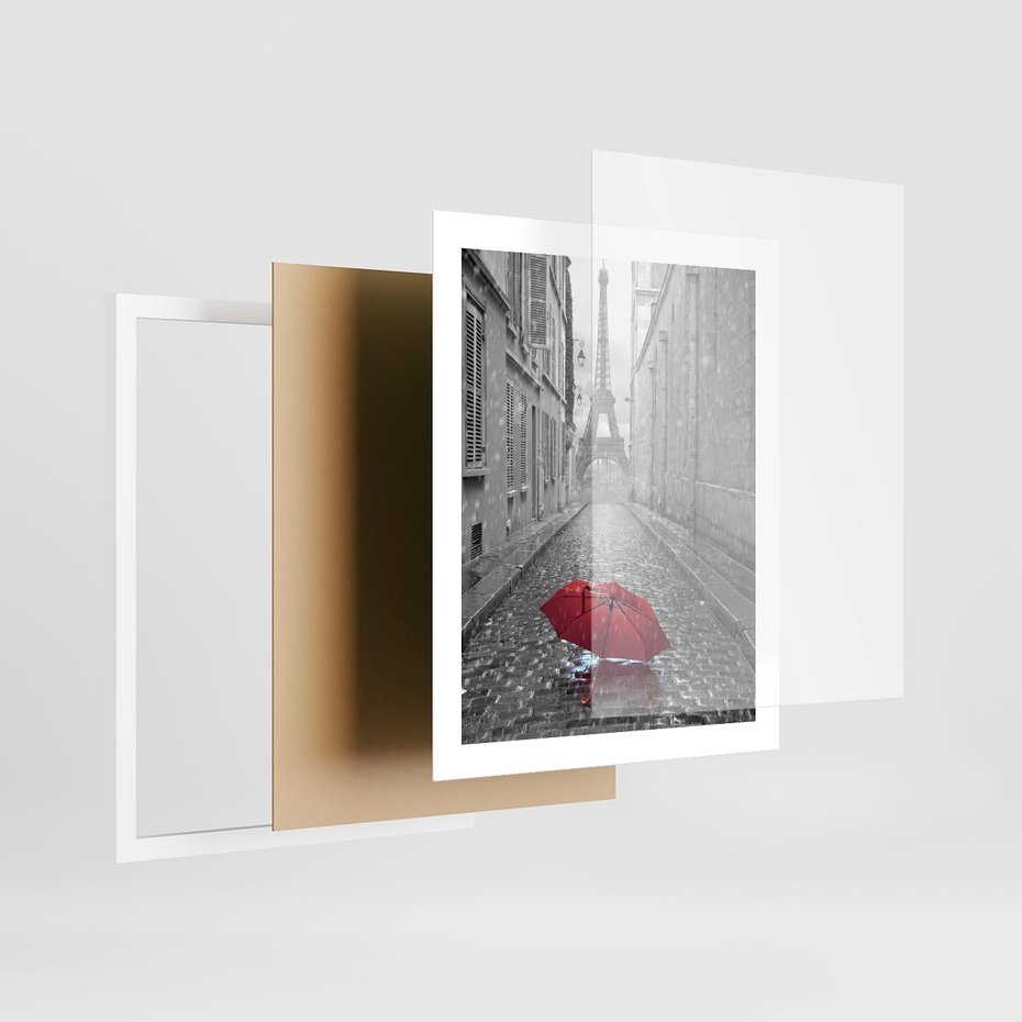Plakat w ramie 40x50 - Kolorowy parasol w Paryżu - Paryż, parasol - rama biała