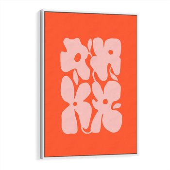 Obraz w ramie 80x120 - Taniec Abstrakcji - kwiaty, energetyczne pomarańczowe tłó - rama biała