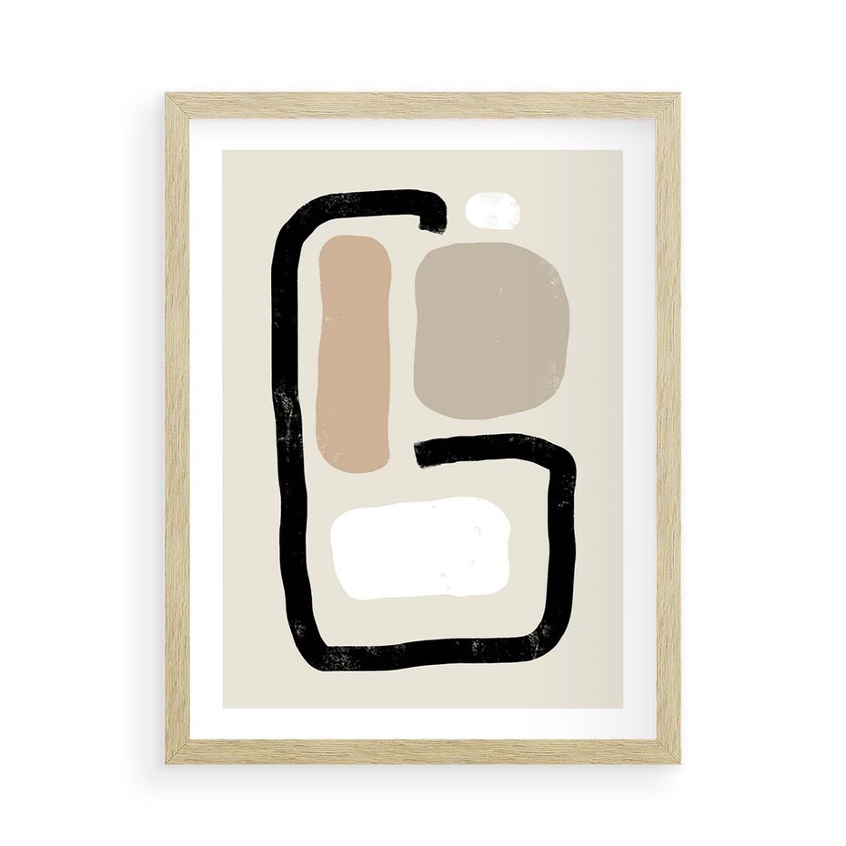 Plakat w ramie 50x70 - Kształtne Formy - geometryczne nieregularne kształty, nowoczesna kompozycja - rama drewno