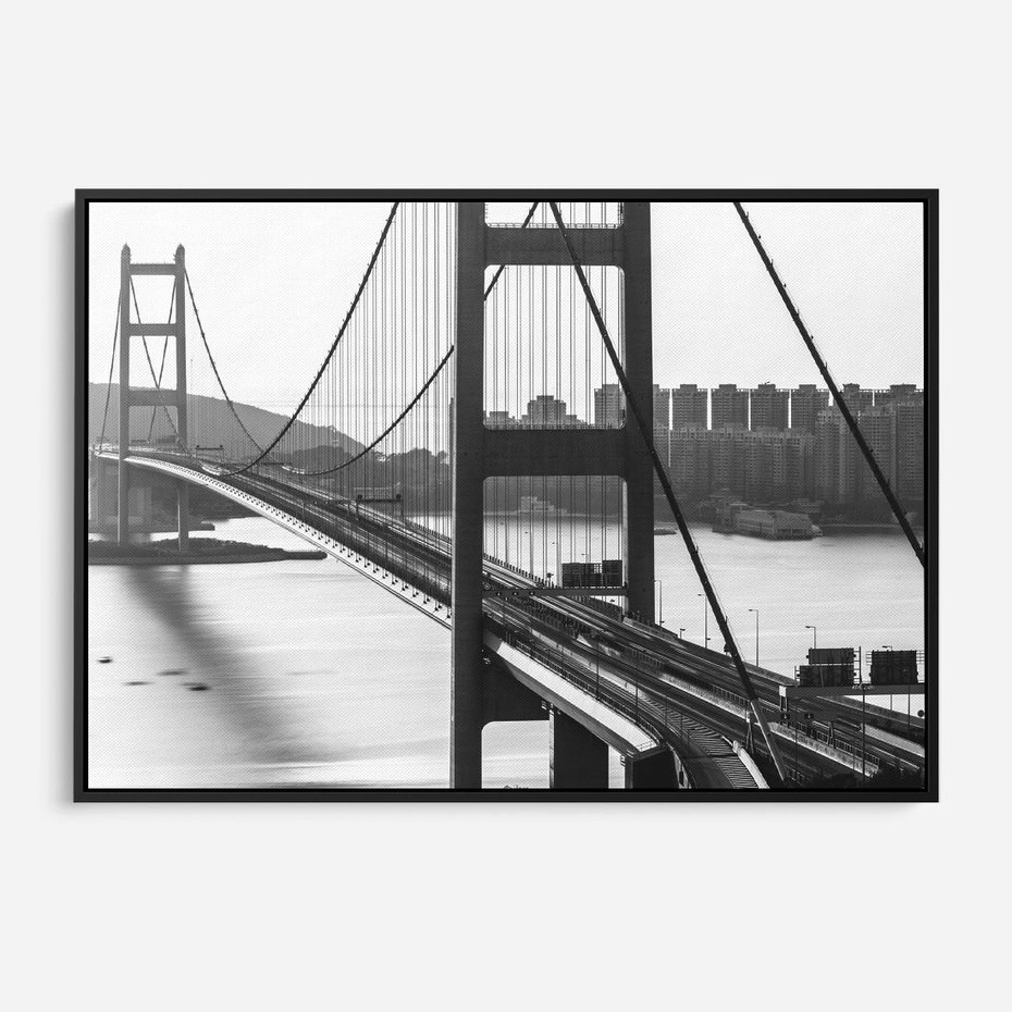 Obraz w ramie 100x70 - Ikona Miasta - most Nowy Jork, czarno biała fotografia - rama czarna