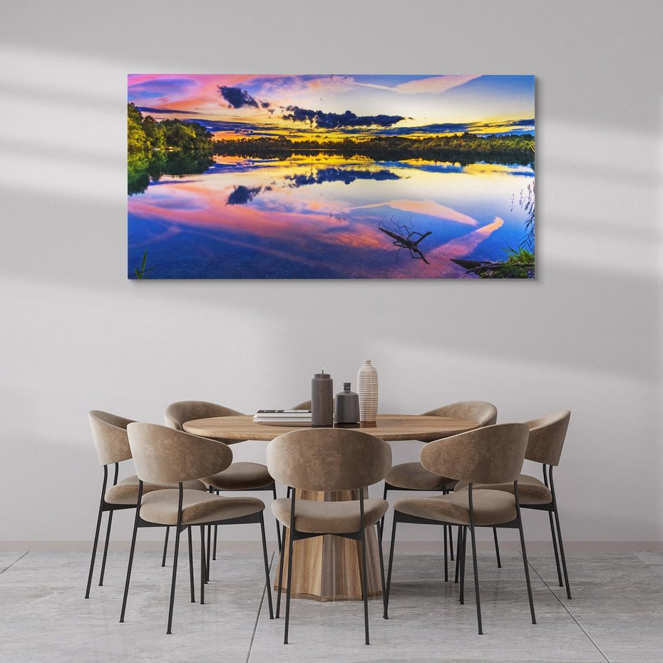 Obraz na płótnie 120x60 - Magiczny zachód słońca nad jeziorem - zachód, słońca