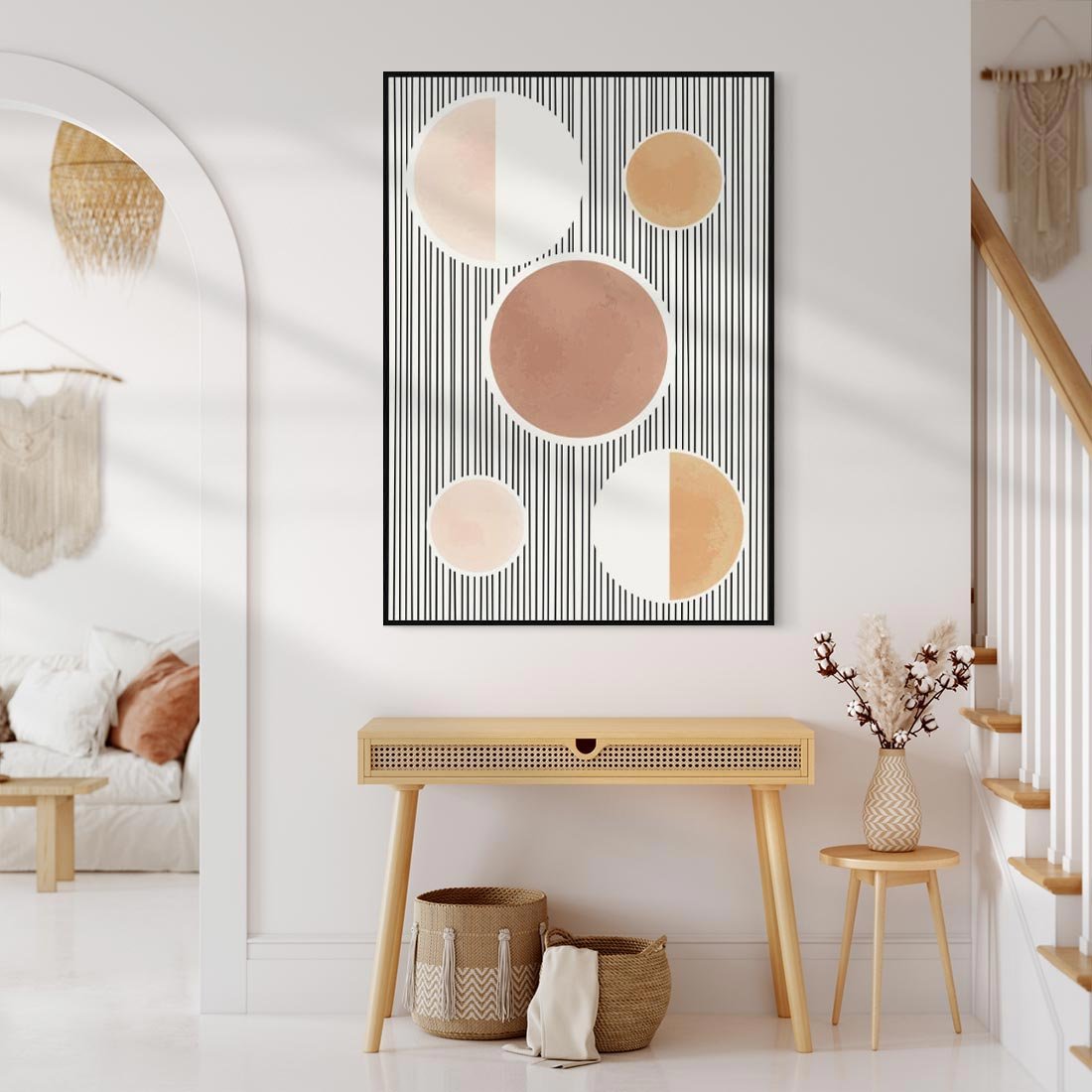 Obraz w ramie 70x100 - Rozplątane Granice - abstrakacyjna nowoczesna sztuka, koła okręgi - rama czarna