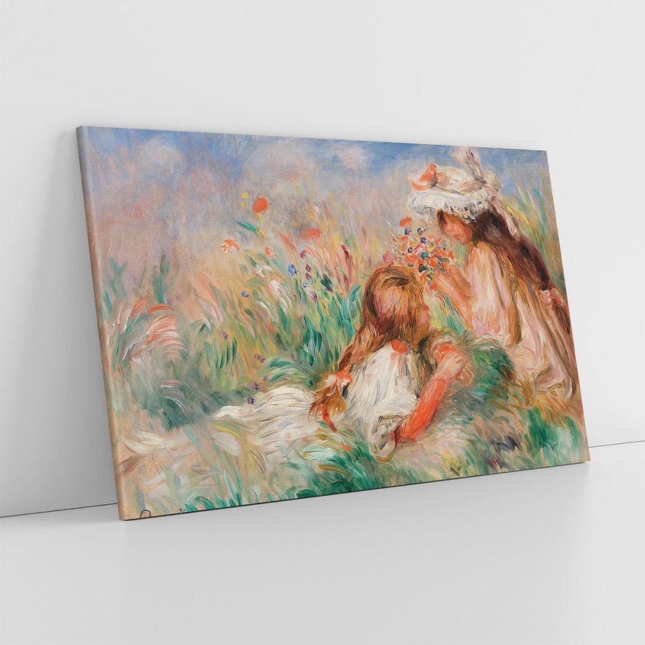Obraz na płótnie 70x50 - Girls in the Grass Arranging a Bouquet, Pierre-Auguste Renoir - Reprodukcja - reprodukcja, obraz na płótnie