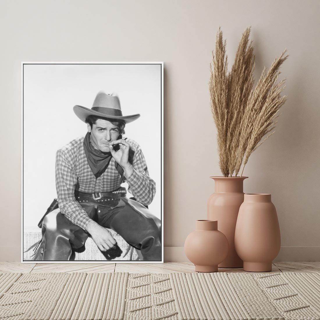 Obraz w ramie 80x120 - Dziki Zachód - retro zdjęcie, czarno białe - rama biała