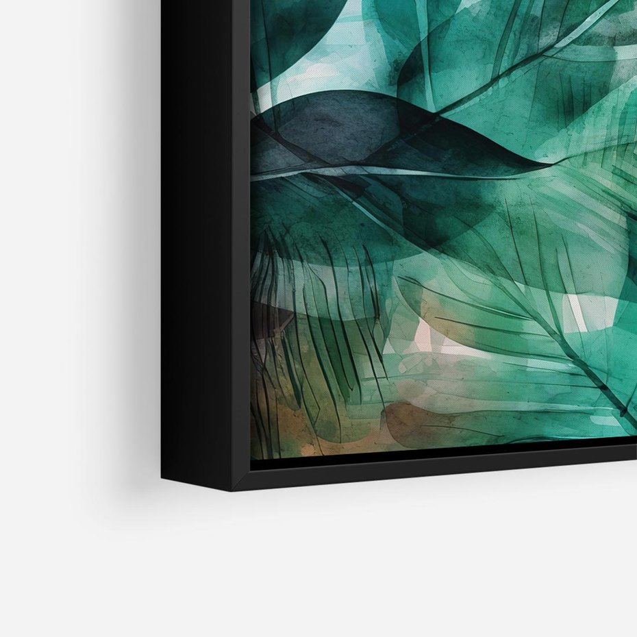 Obraz w ramie 50x50 - Zieleń Tropików - tropikalne zielone liście palmy, monstera - rama czarna