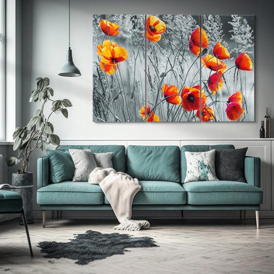 Obraz na płótnie 120x80 - Malownicza łąka - maki, mak