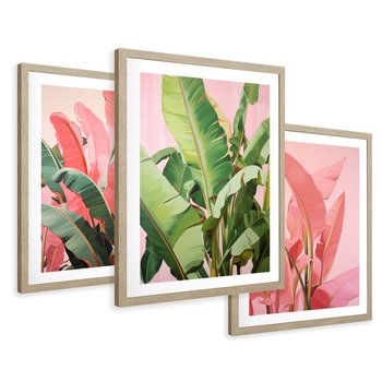 Zestaw obrazy w ramie 50x70 galeria - liście, tropikalne, bananowiec - rama drewno