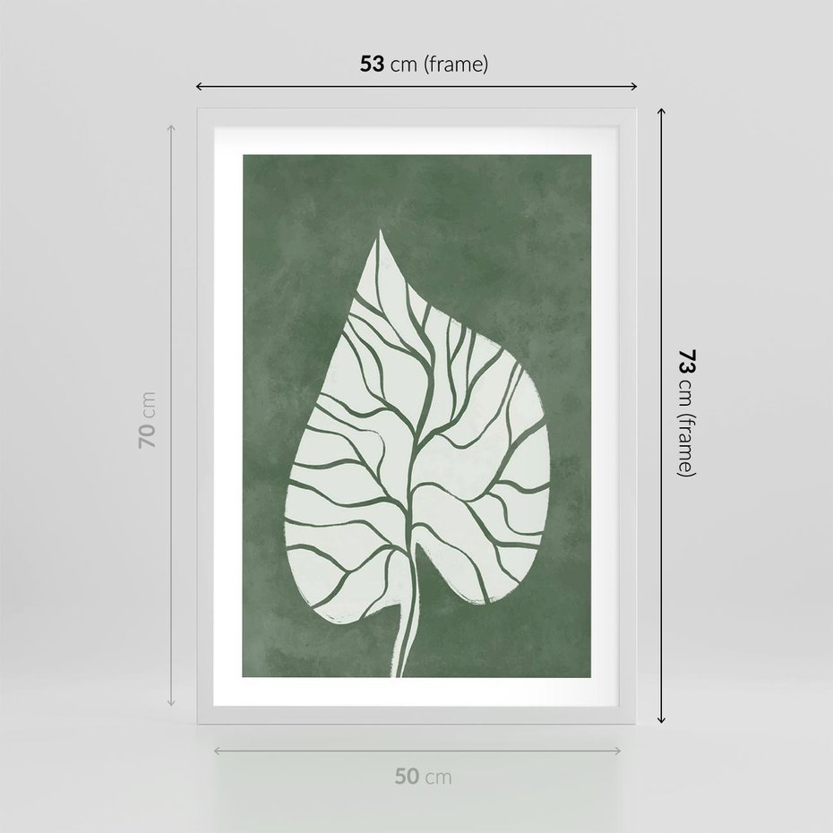Plakat w ramie 50x70 - Migotliwe Wnętrze Zieleni - zielony plakat, roślinne motywy - rama biała
