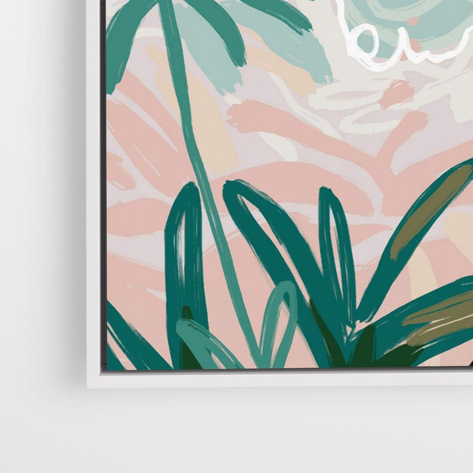 Obraz w ramie 80x80 - Rajski Stan - pastelowy krajobraz, nowoczesny plakat - rama biała
