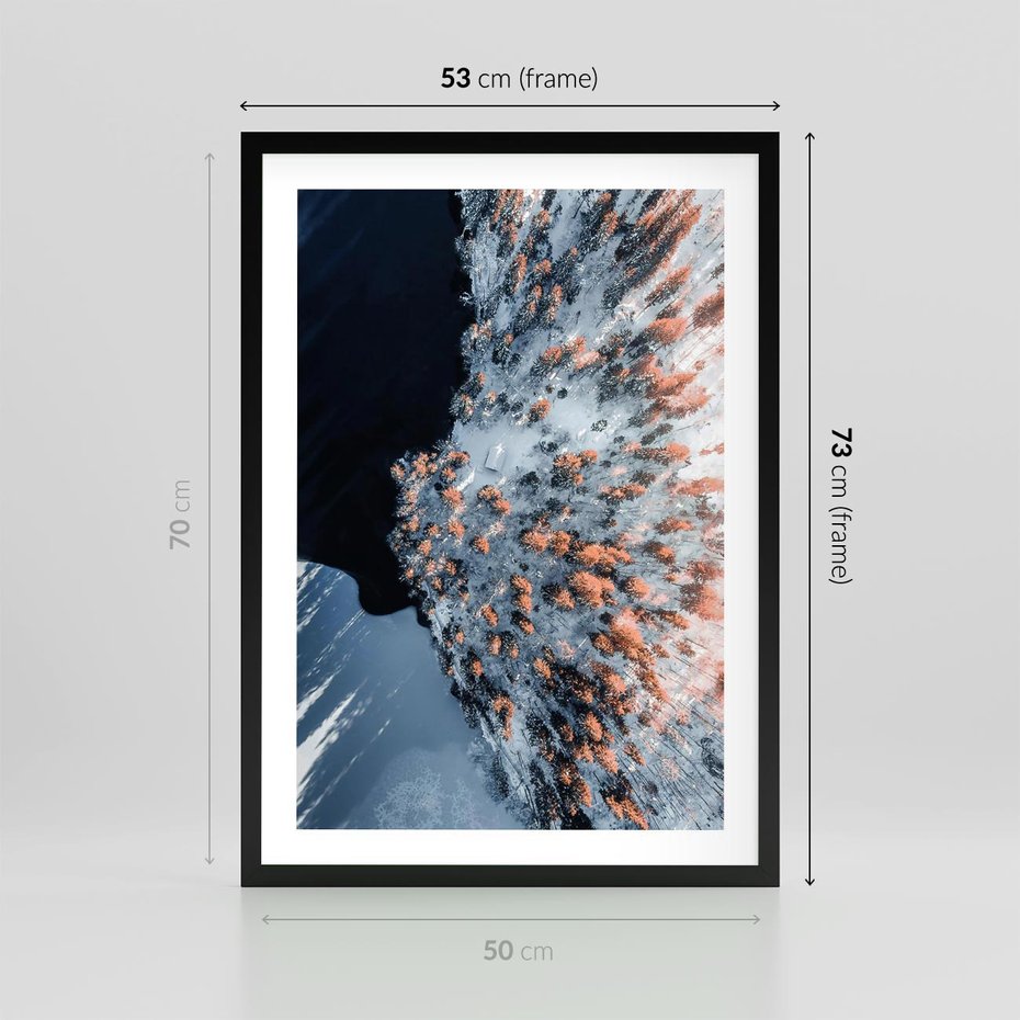 Plakat w ramie 50x70 - Lot Ptaka - zima, zimowy krajobraz - rama czarna
