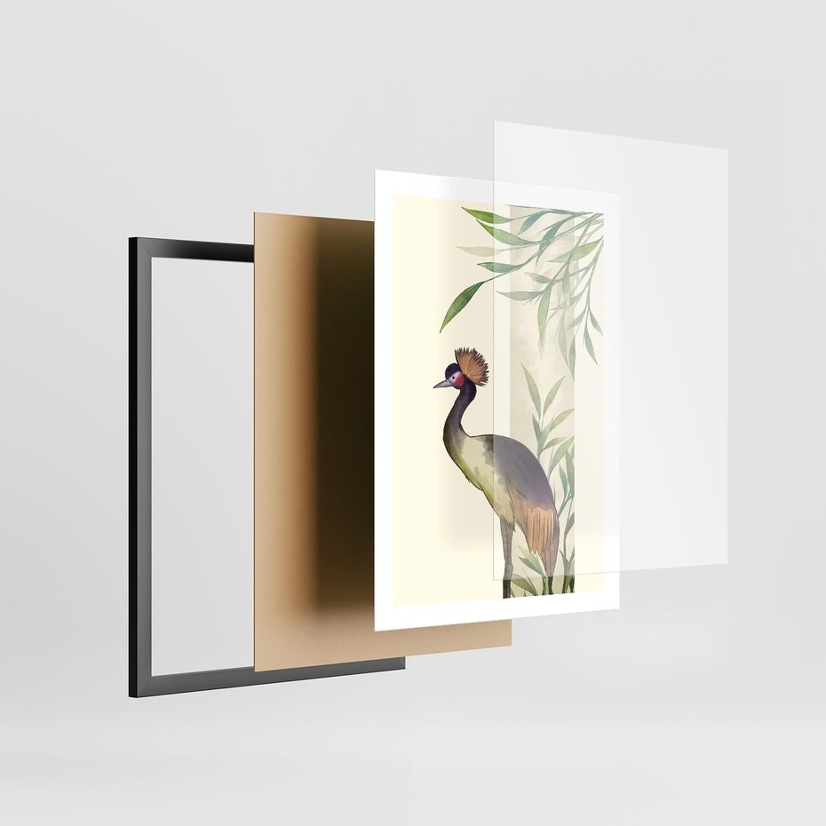 Plakat w ramie 50x70 - Kwiatowa Ekspresja - japońska sztuka, ptak - rama czarna