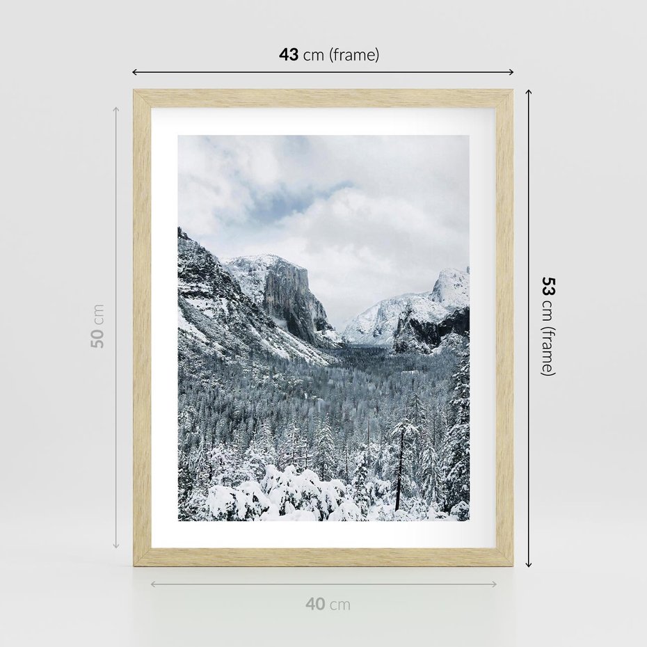 Plakat w ramie 40x50 - Góry Śnieżnej Krainy - góry, szczyty - rama drewno