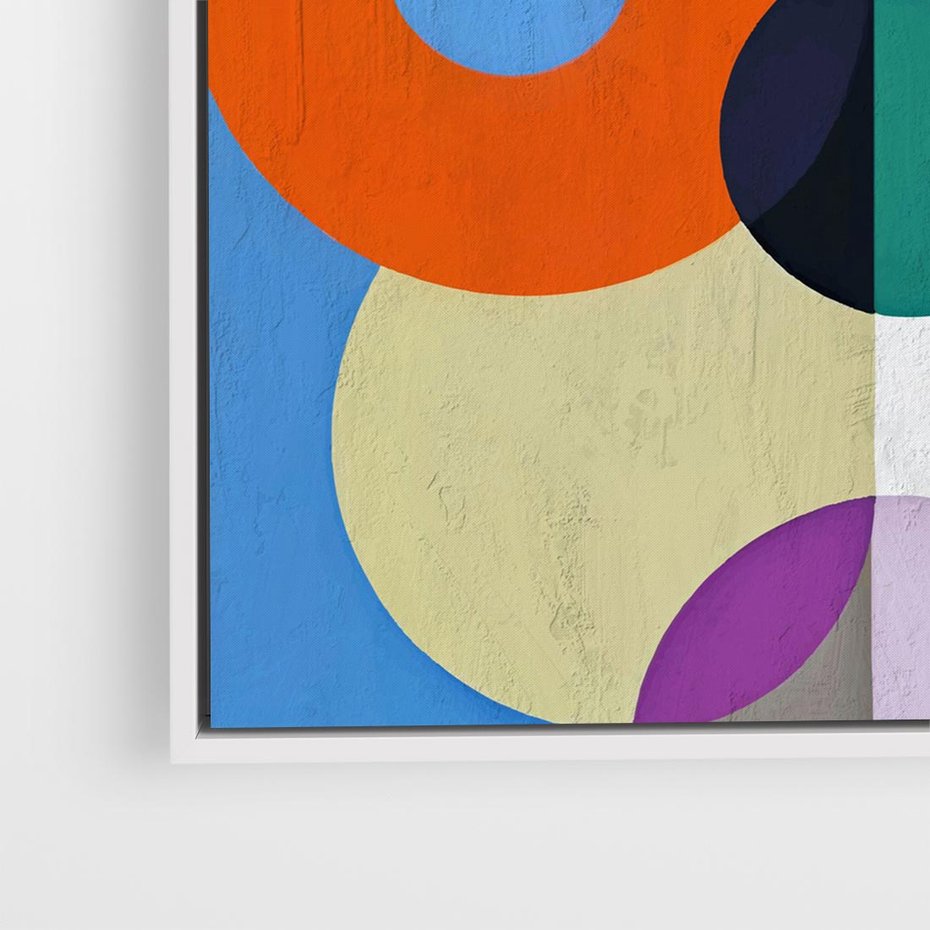 Obraz w ramie 80x80 - Tajemnicze Odbicia Czasu - abstrakcyjne geometryczne kształty, olejny obraz - rama biała