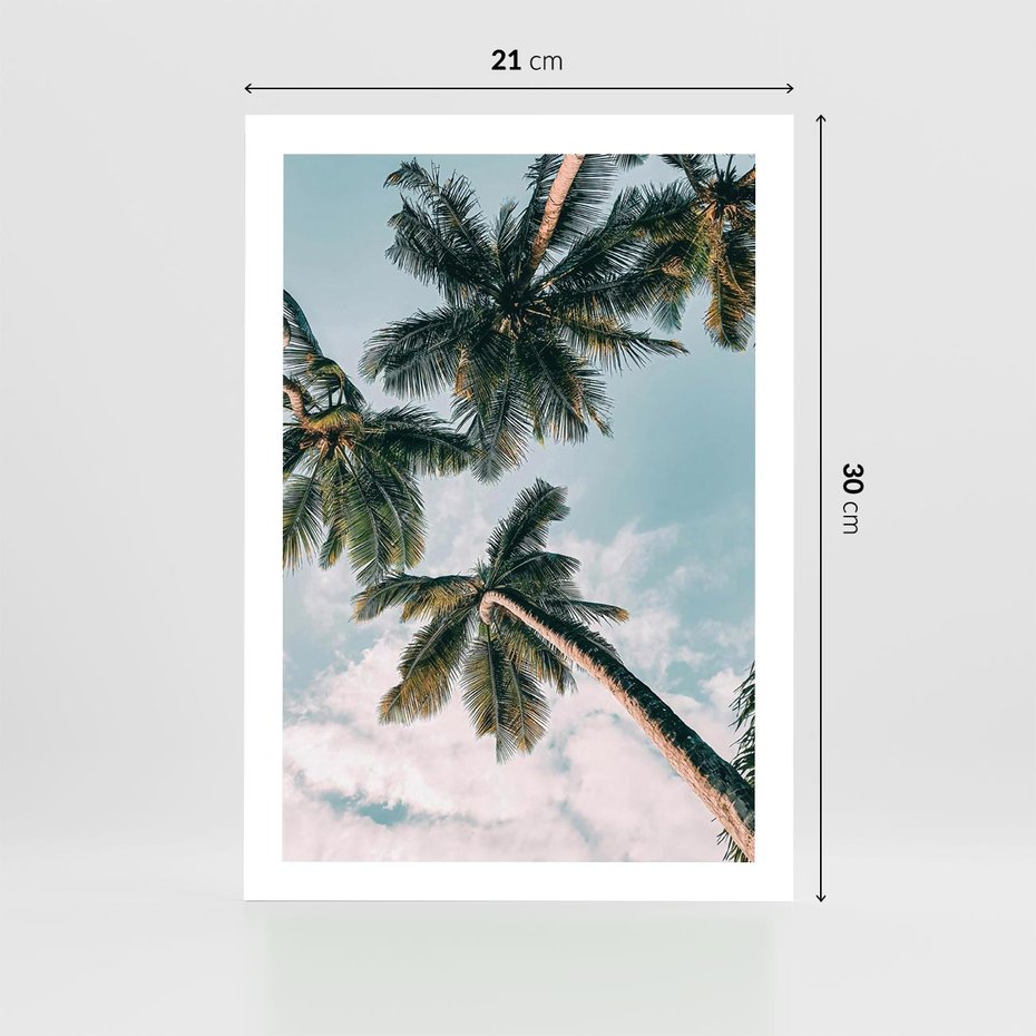 Plakat bez ramy 21x30 - Wzrok ku Niebu - palmy na tle nieba, ujęcie z dołu