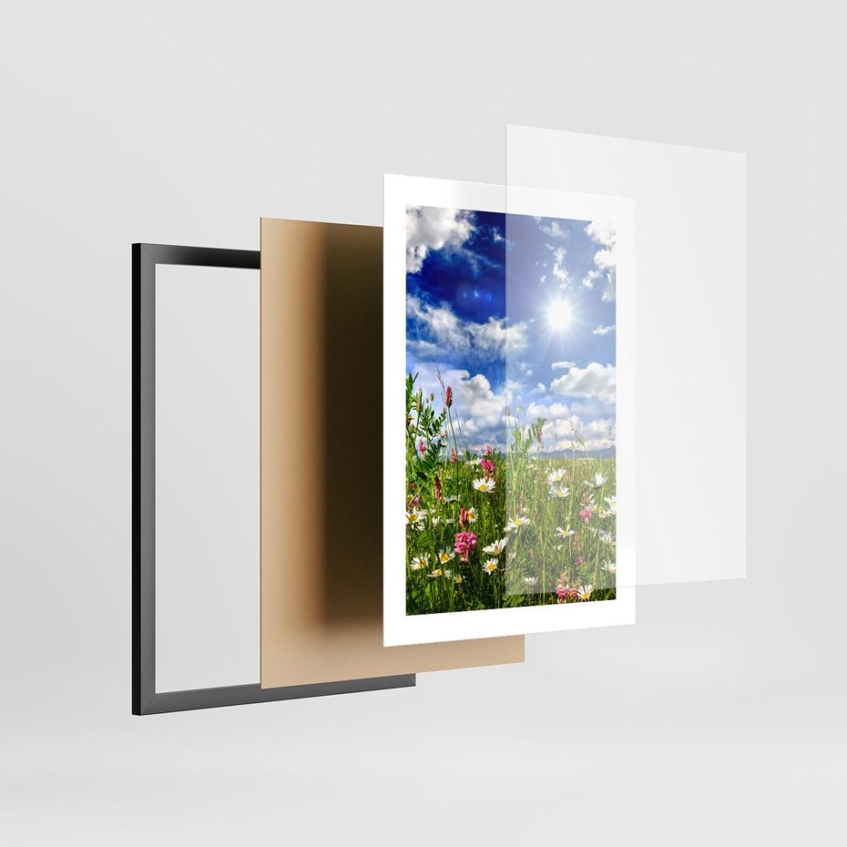 Plakat w ramie 30x40 - Niebiańska łąka pełna kwiatów - łąka, niebo - rama czarna