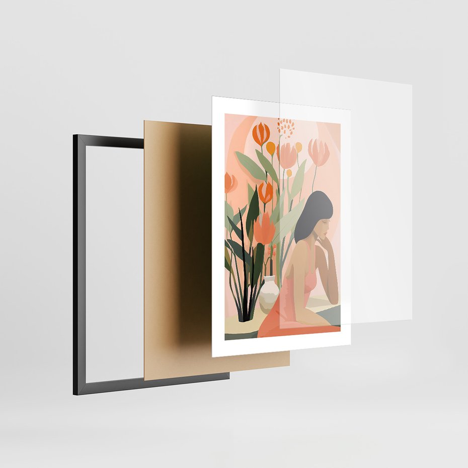 Zestaw obrazy w ramie 50x70 galeria - boho, liście, palmy, etniczne - rama czarna