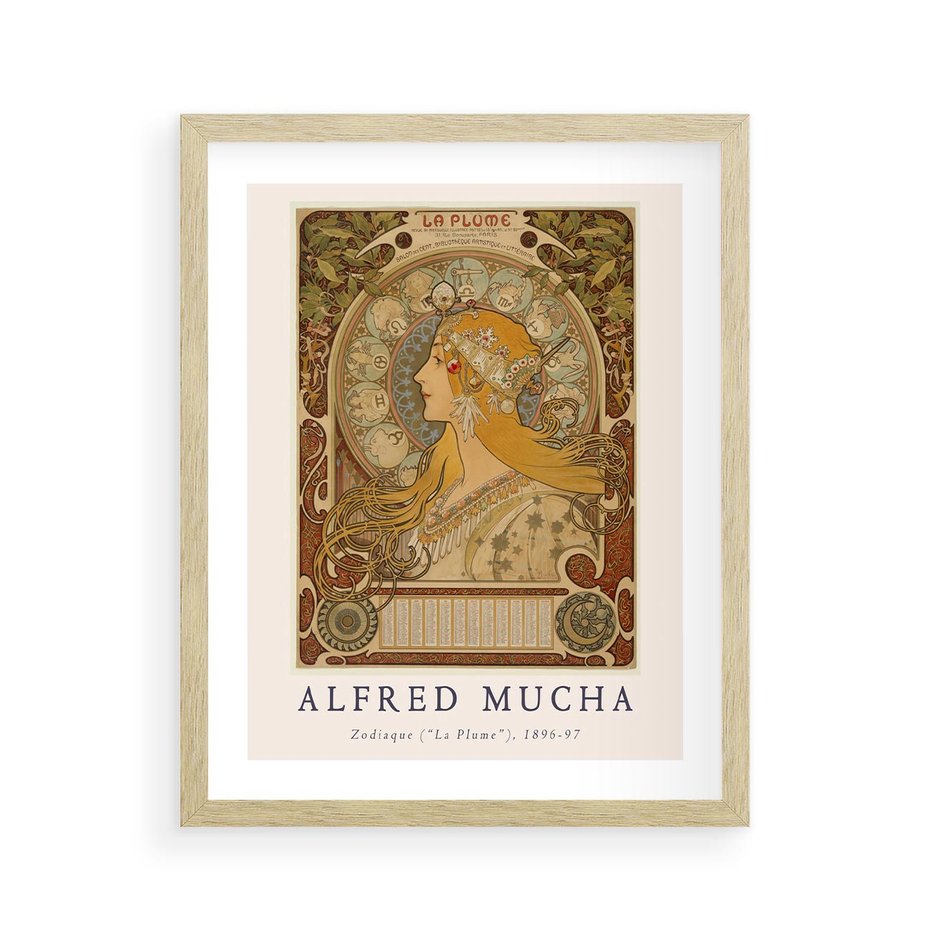 Plakat w ramie 40x50 - Mucha: Reprodukcja i Typografia na Plakacie - reprodukcja, alfons mucha - rama drewno
