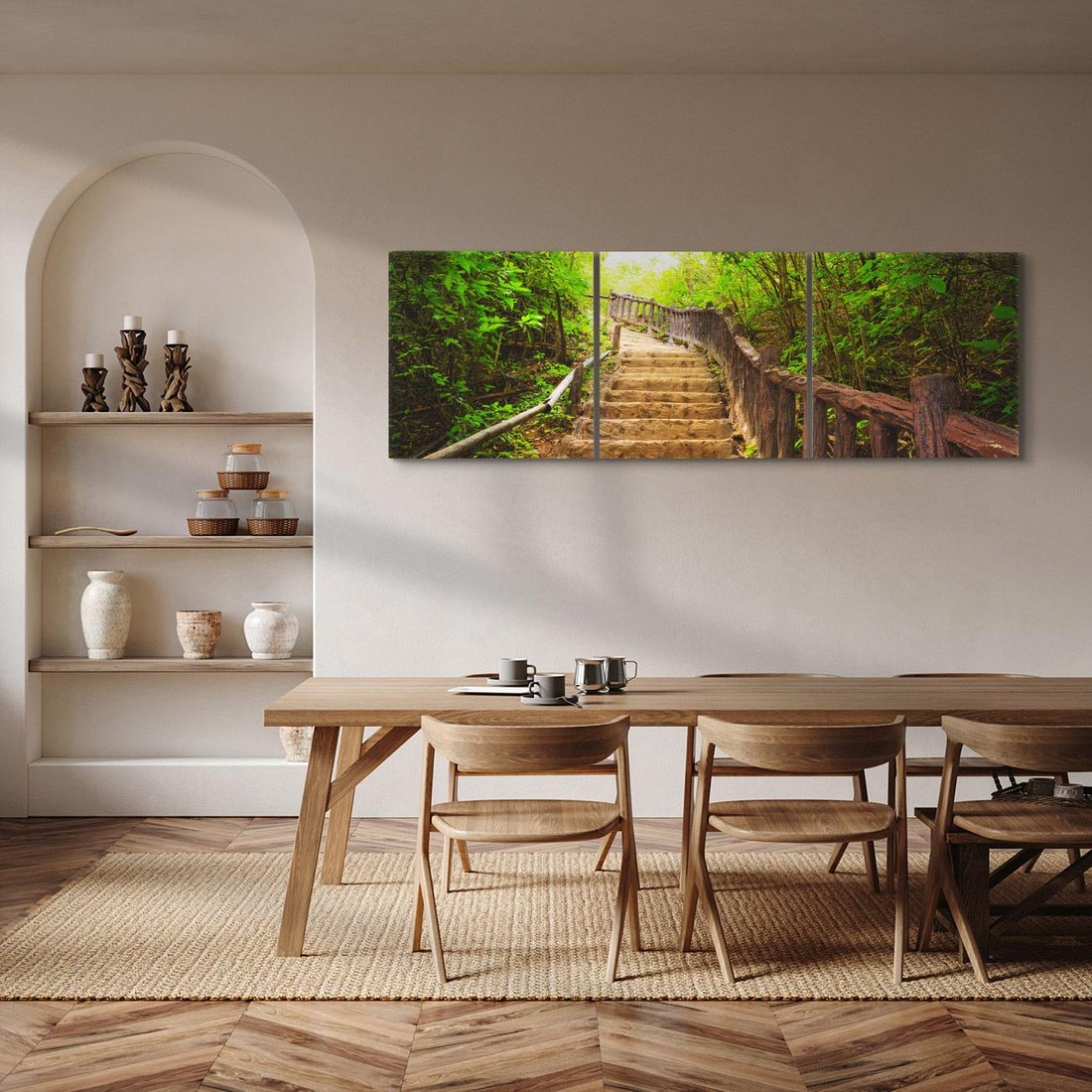 Obraz na płótnie 150x50 - Magiczne schody w lesie - schody, las