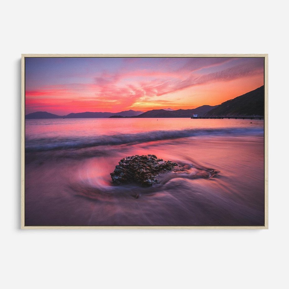 Obraz w ramie 70x50 - Zaklęty Zachód - magiczny zachód słońca, fioletowe - rama drewno