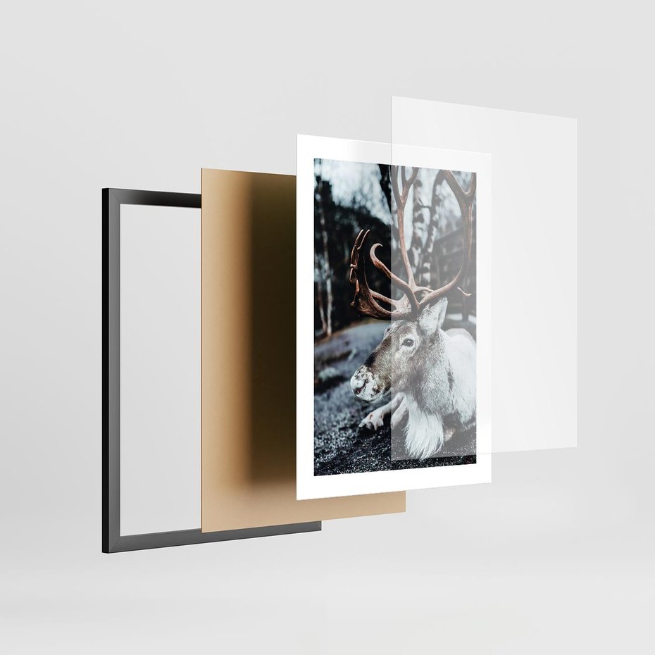 Plakat w ramie 30x40 - W Zimowej Krainie - renifer, zima - rama czarna