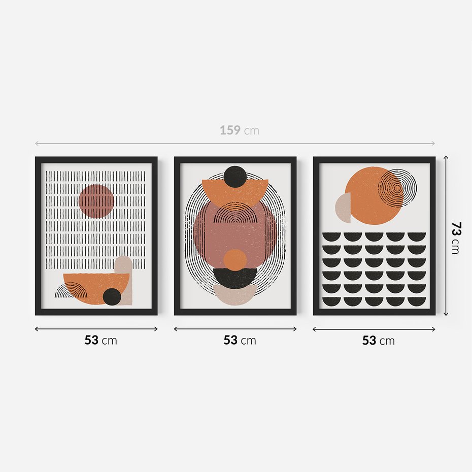Zestaw obrazy w ramie 50x70 galeria - Geometryczne, figury, boho - rama czarna