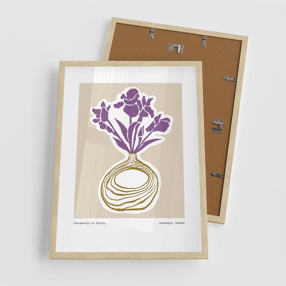 Plakat w ramie 50x70 - Migocące Anomalie - abstrakcyjne liście, kwiaty tropikalne w wazonie - rama drewno