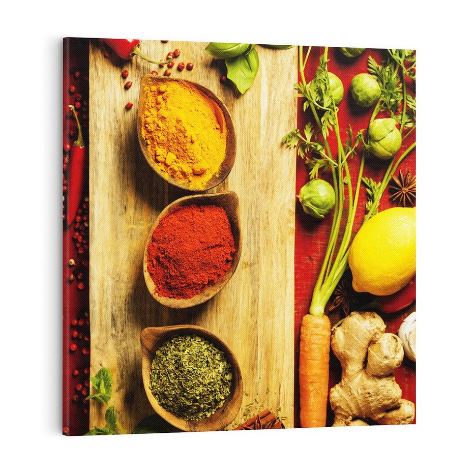 Obraz na płótnie 70x70 - Smakowy Zmysł - przyprawy, kuchnia