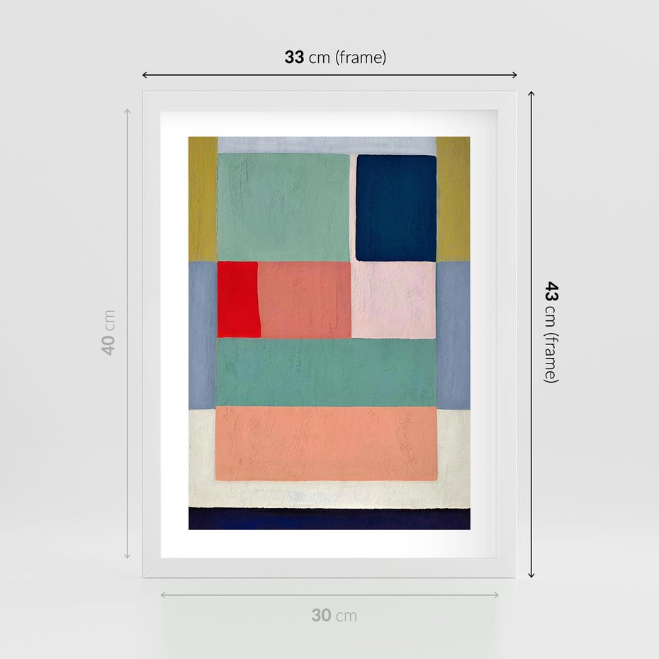 Plakat w ramie 30x40 - Bezgraniczne Nastroje Harmonii - abstrakcyjne geometryczne kształty, olejny obraz - rama biała