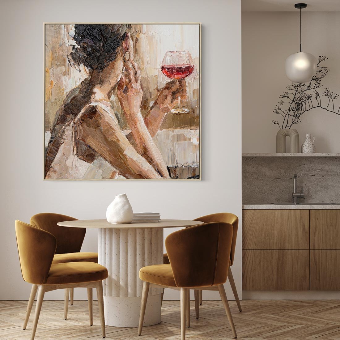 Obraz w ramie 50x50 - Wibracje - portret, kobieta - rama drewno
