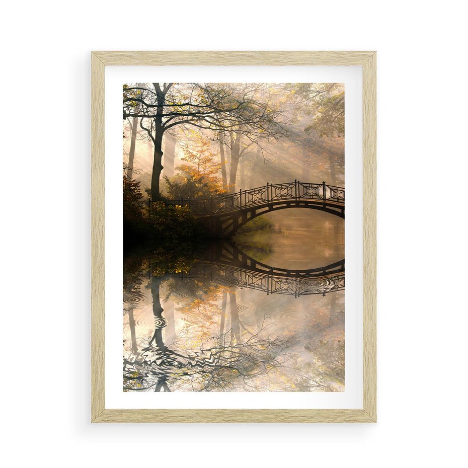 Plakat w ramie 50x70 - Romantyczny Mostek - mostek, romantyczny - rama drewno