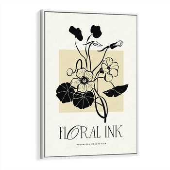 Obraz w ramie 70x100 - Podróż linii kwiatowego czasu - kwiaty, typografia - rama biała