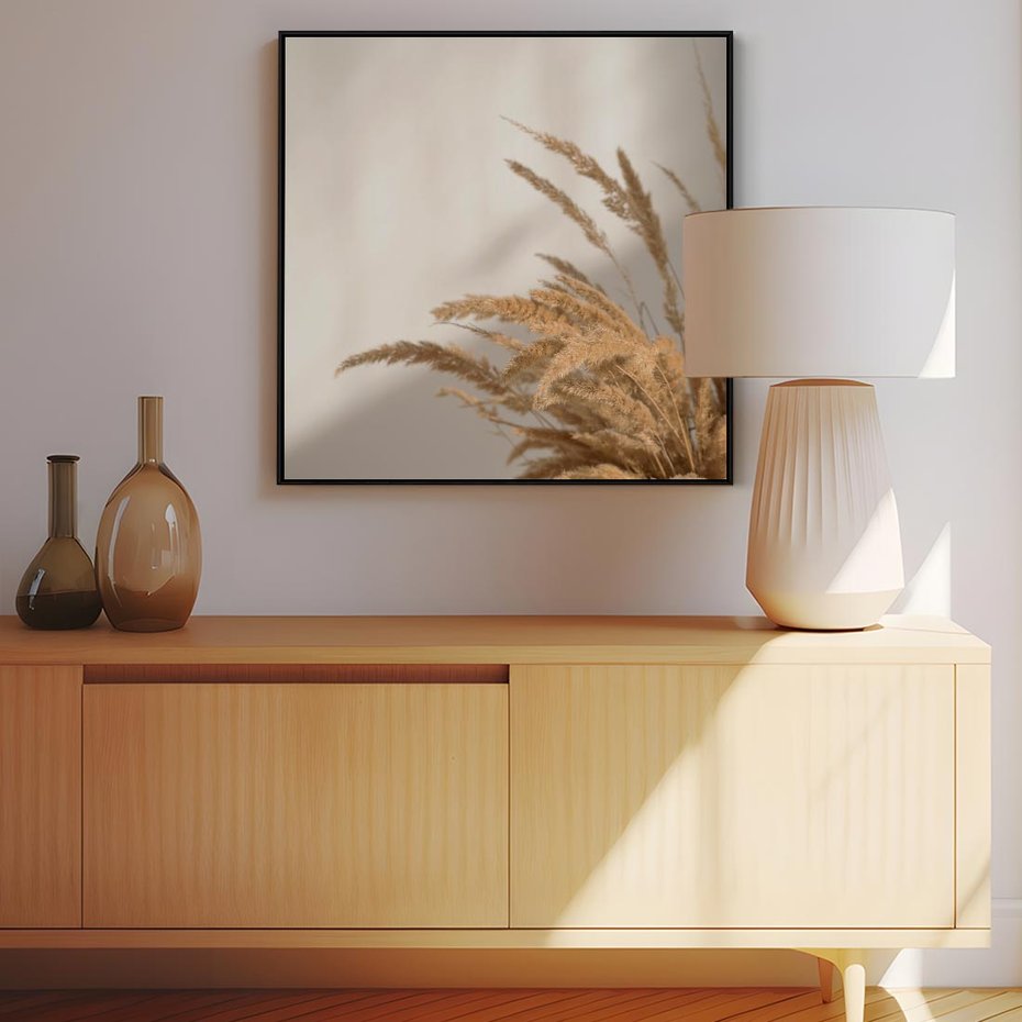 Obraz w ramie 50x50 - Swobodne trawy boho - boho, suche - rama czarna