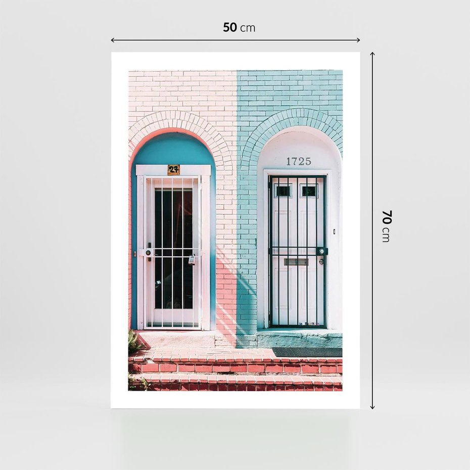 Plakat bez ramy 50x70 - Urok Starych Drzwi - stare retro drzwi kamienicy, pastelowe kolory