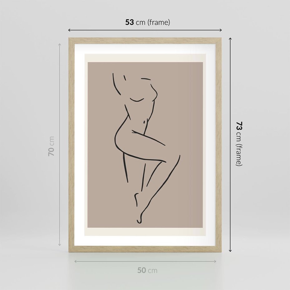 Plakat w ramie 50x70 - Zanikająca Wyobraźnia - mnimalistyczny akt, beżowa tonacja - rama drewno