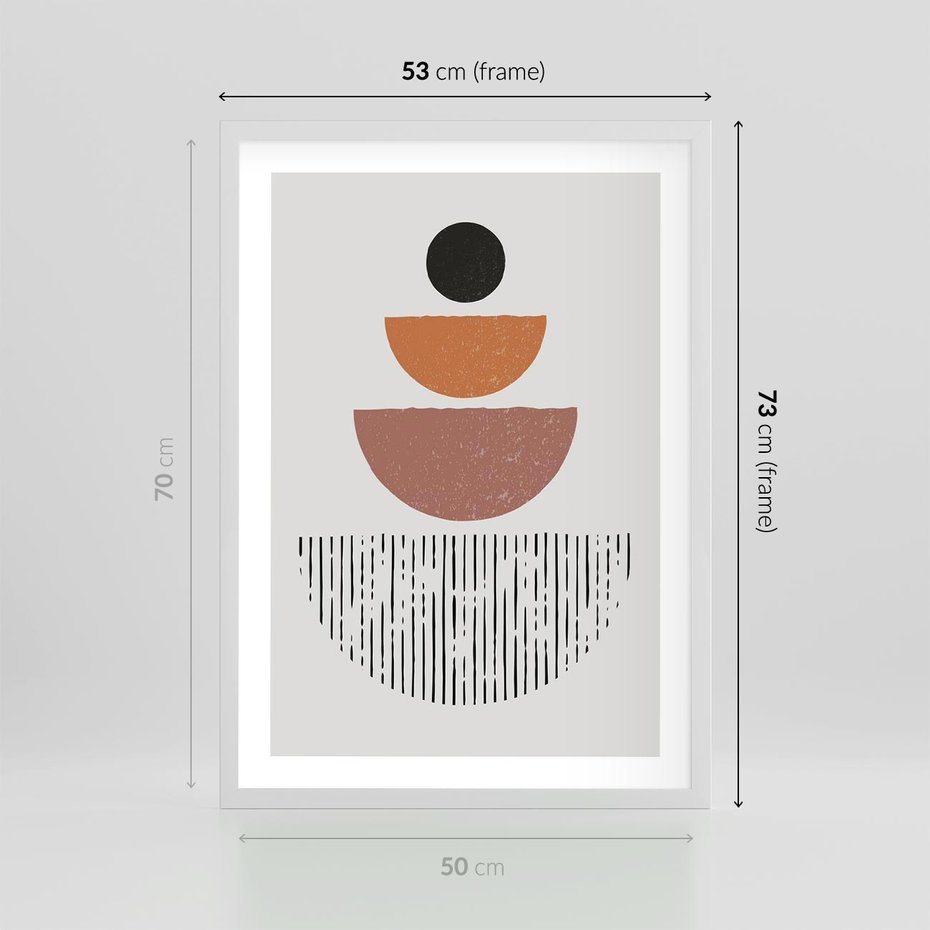 Plakat w ramie 50x70 - Półkola i Boho Akcent - geometria, półkola - rama biała