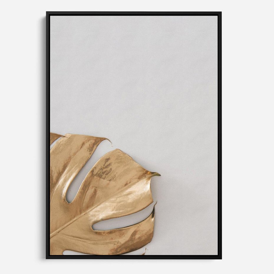 Obraz w ramie 70x100 - Natury Szlachetność - złote, liście - rama czarna