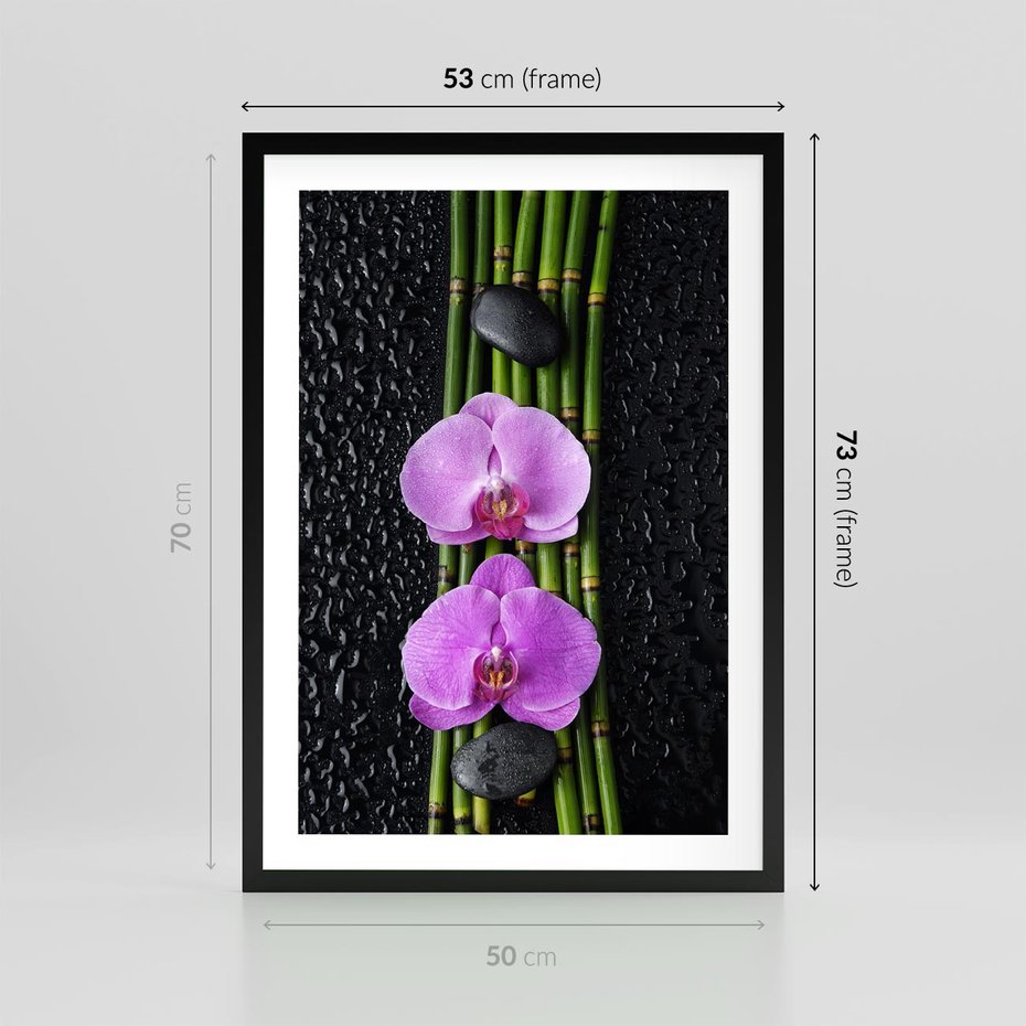 Plakat w ramie 50x70 - Japońskie Spa w Otoczeniu Storczyków - storczyk, spa - rama czarna