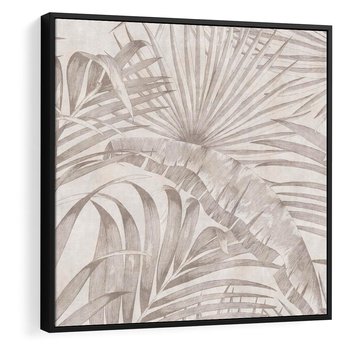 Obraz w ramie 50x50 - Odsłonięte liściowe wspomnienia - monochromatyczne, kolory sepii - rama czarna