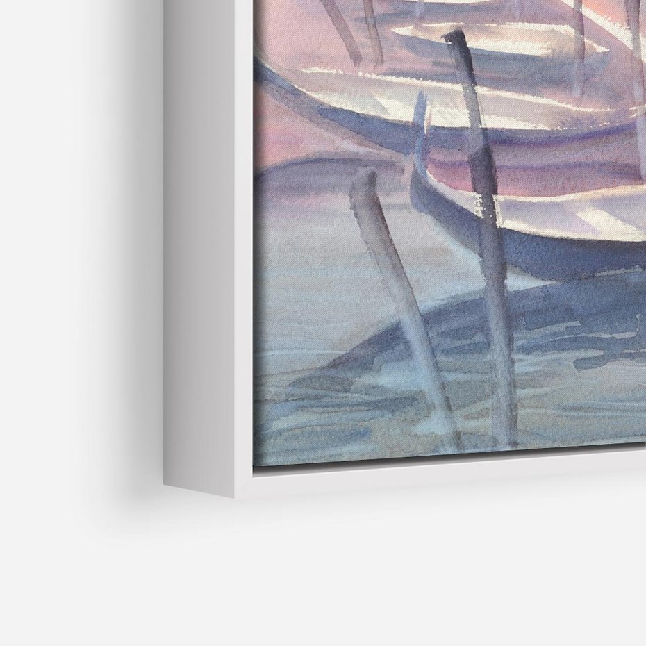 Obraz w ramie 80x80 - Romantyczne Zachody - akwarelowy rysunek, stonowane pastelowe kolory - rama biała