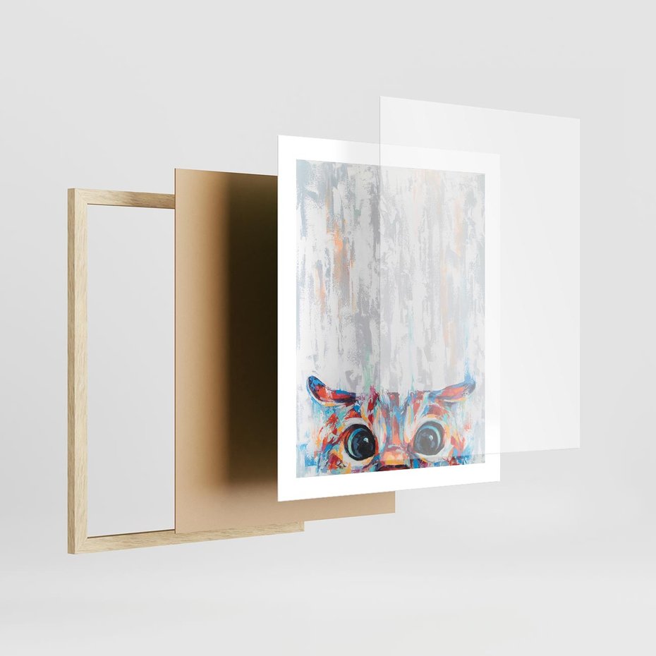 Plakat w ramie 40x50 - Co ja Widzę - obraz olejny, śmieszny obraz kota - rama drewno