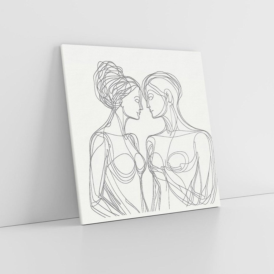 Obraz na płótnie 60x60 - Dialog z cieniami duszy - sztuka one line art, jedna kreska