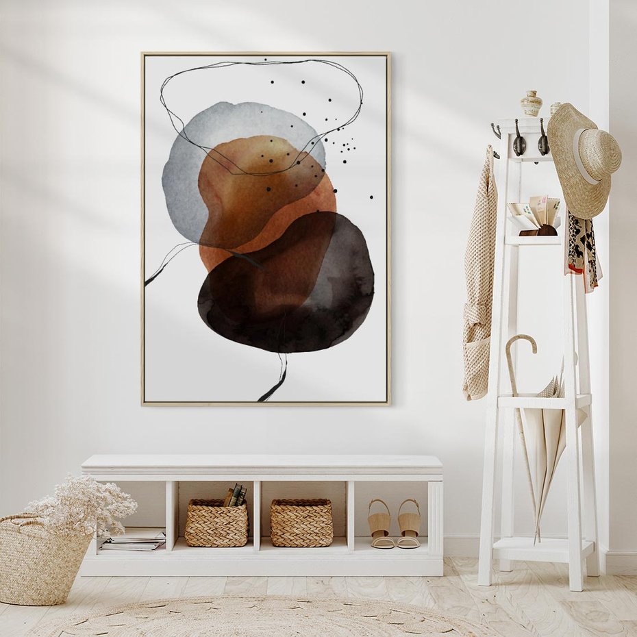 Obraz w ramie 80x120 - Kolorowe Wizje - abstrakcyjne plamy akwarelowe, czarny szkic - rama drewno