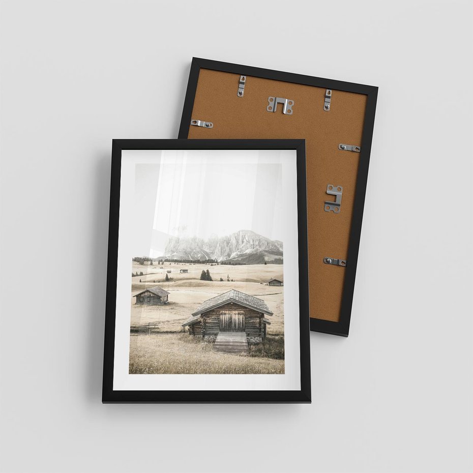 Plakat w ramie 30x40 - Chatka w Górskiej Sepii - domek w górach, chatka - rama czarna