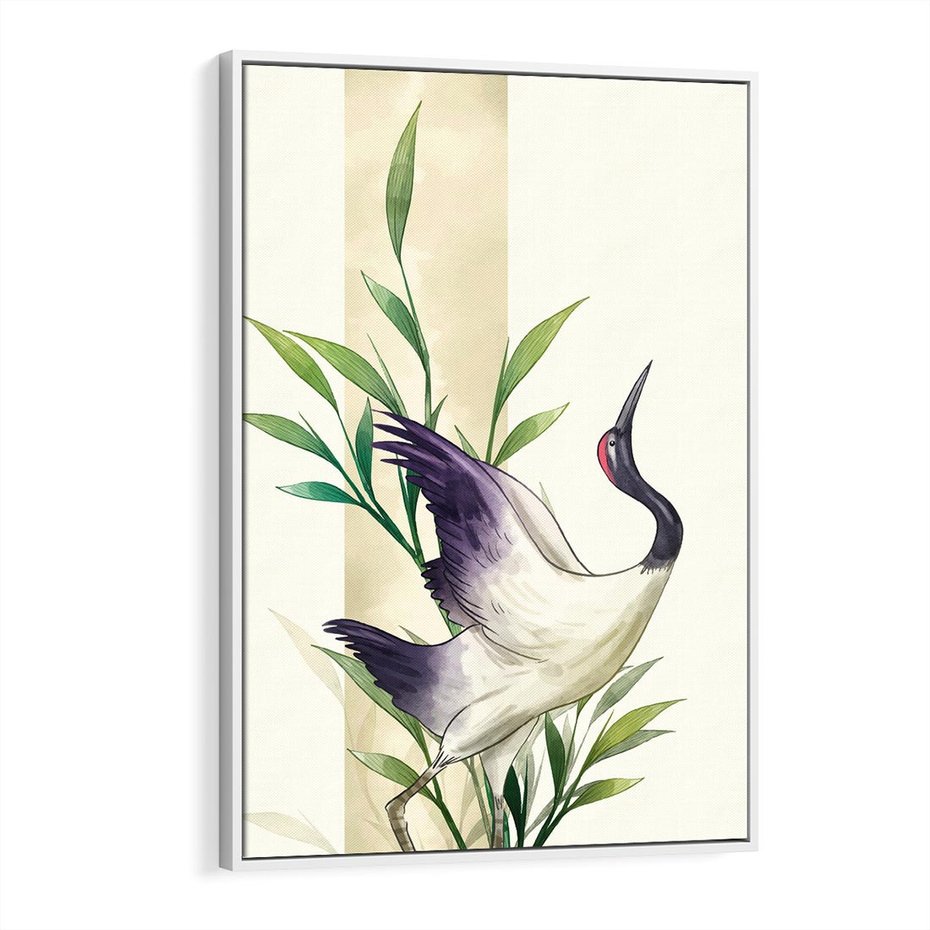 Obraz w ramie 50x70 - Migocące Ptaki - japońska sztuka, ptak - rama biała