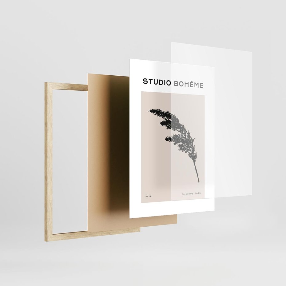 Plakat w ramie 30x40 - Boho Refrakcje Przestrzeni - boho plakat, roślina - rama drewno