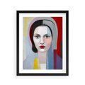 Plakat w ramie 40x50 - Kolorowe Granice Form - abstrakcyjny obraz olejny, portret twarzy kobiety - rama czarna